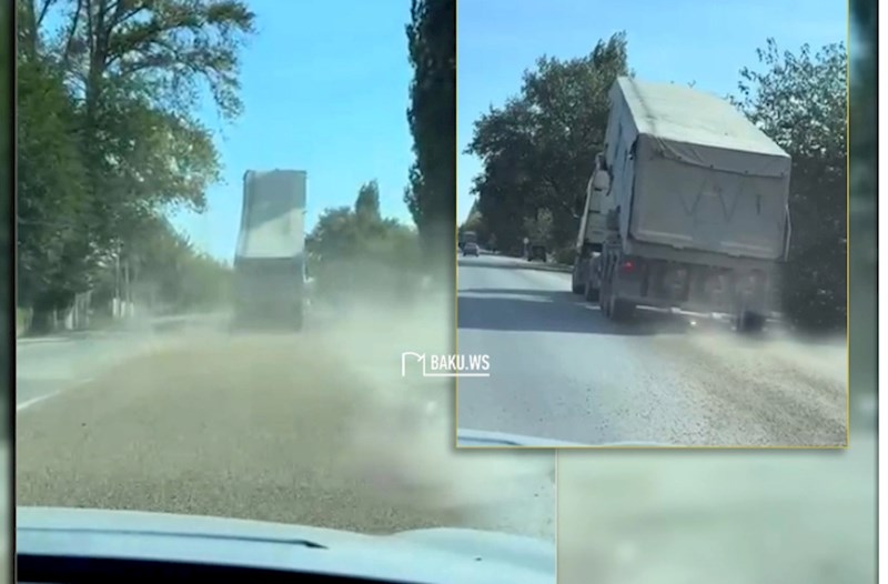 Azərbaycanda yük maşını təhlükə saçdı: Kuzasını qaldırıb sürdü — ANBAAN GÖRÜNTÜ 