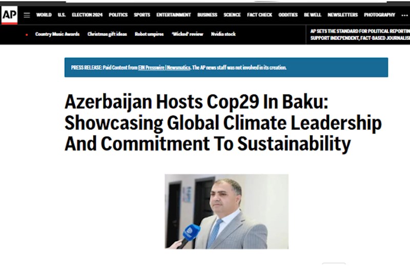 Vasif Həsənli dünyaca nüfuzlu "Associated Press" agentliyində COP29-dan yazdı — TAM MƏTN