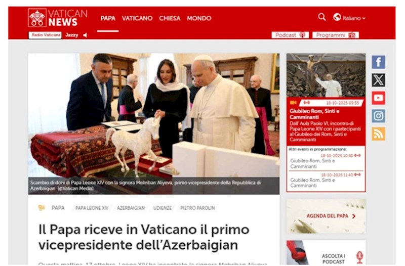 Vatikan və İtaliya mətbuatı Mehriban Əliyevanın Roma Papası ilə görüşünü geniş işıqlandırıb