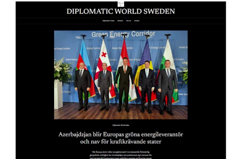 “Diplomatic World Sweden” saytı “Yaşıl enerji dəhlizi” layihəsi haqqında yazıb