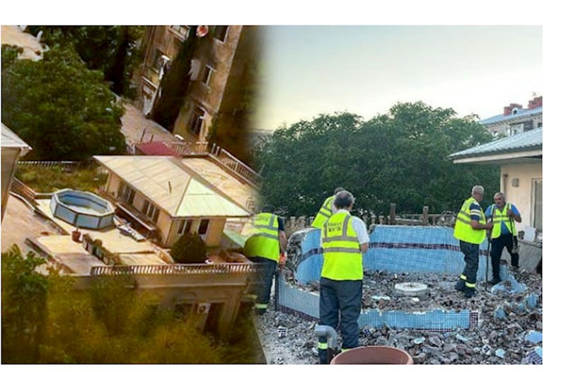 Binanın damında tikilən hovuz söküldü — FOTOLAR 
