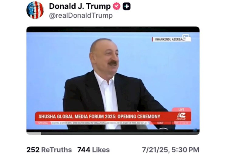 Tramp Prezident İlham Əliyevin çıxışını paylaşdı: “ABŞ-Azərbaycan münasibətləri yeni mərhələyə keçir” — VİDEO
