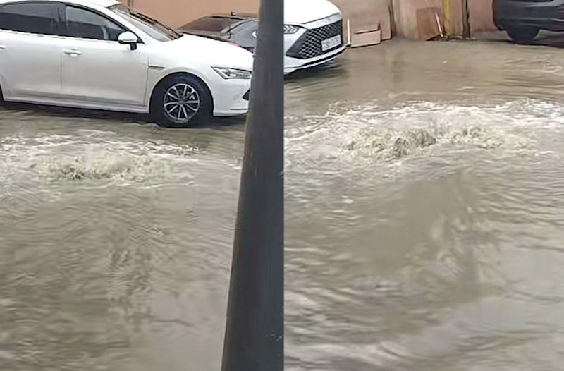Xırdalanda küçələri su basdı: Çətinlik yarandı — FOTOLAR