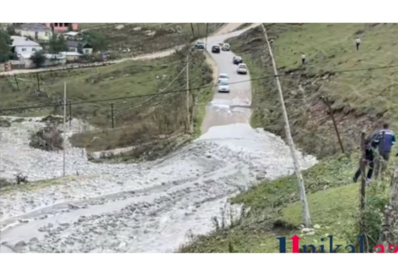 Lazanı sel basdı, yol bağlandı — VİDEO 