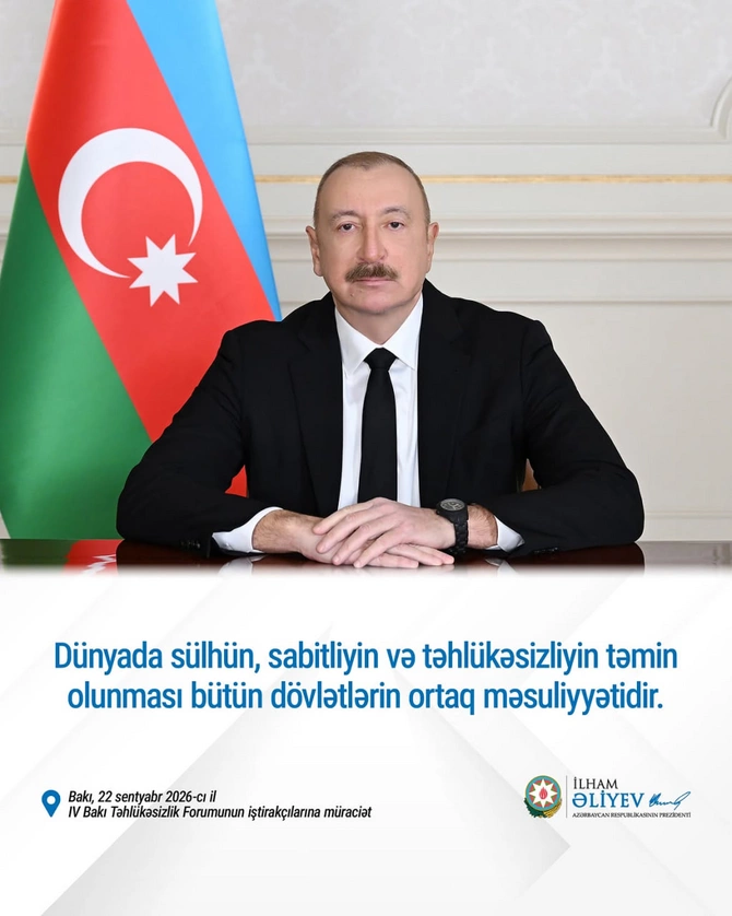 Prezident: Dünyada sülhün təmini bütün dövlətlərin ortaq məsuliyyətidir Prezident: Dünyada sülhün təmini bütün dövlətlərin ortaq məsuliyyətidir