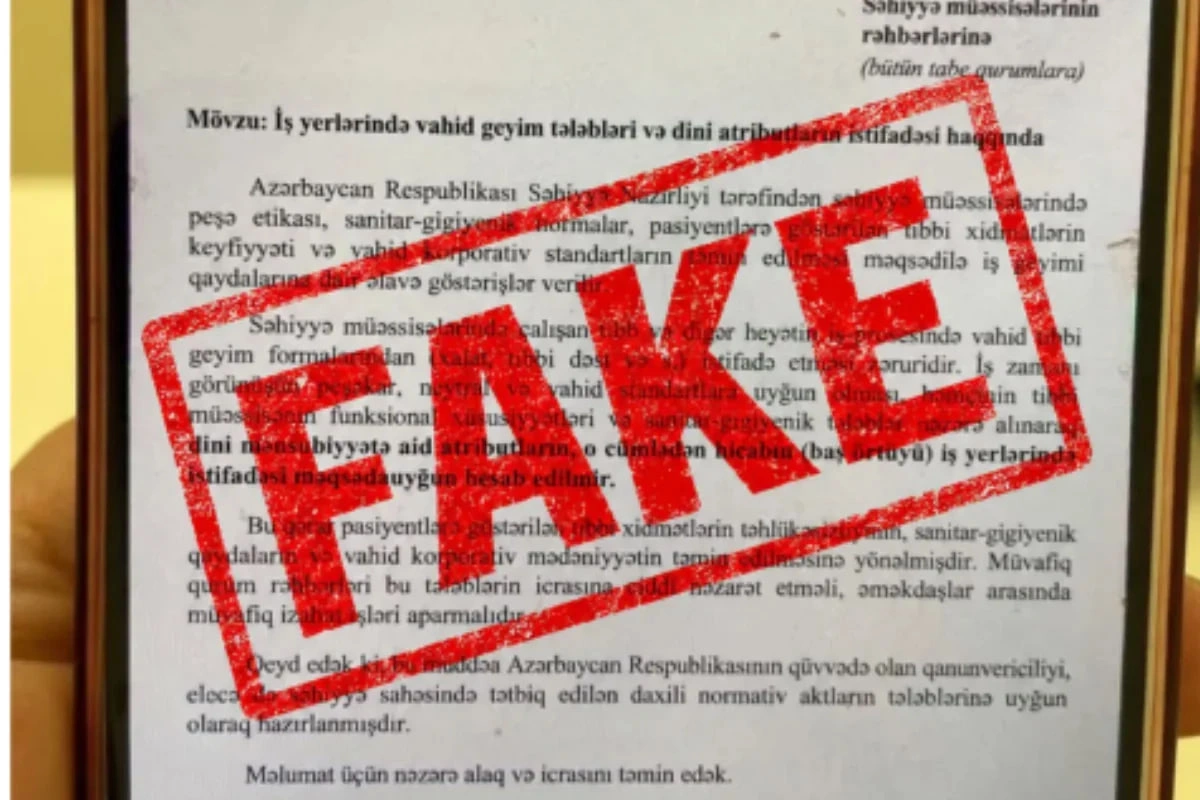Tibb müəssisələrində hicab məhdudiyyəti ilə bağlı yayılan sənəd saxtadır - FOTO