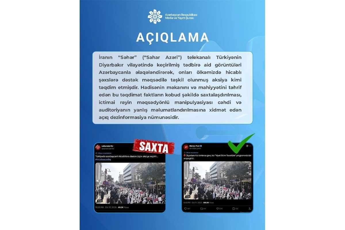 İranın Səhər kanalı Türkiyədəki görüntüləri Azərbaycanla əlaqələndirərək dezinformasiya yayıb