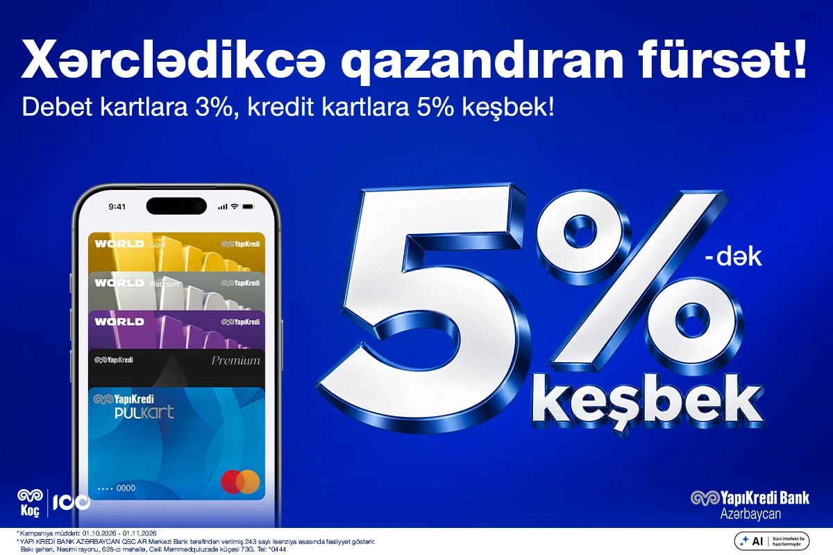 Yapı Kredi Bank Azərbaycan 5%-dək keşbek kampaniyasını təqdim edir!