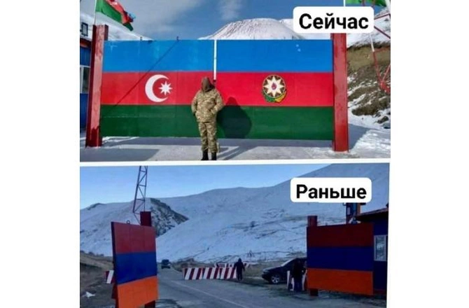 Kəlbəcərin çıxışına qoyulan qapı bayrağımızın rənglərinə boyandı — FOTO