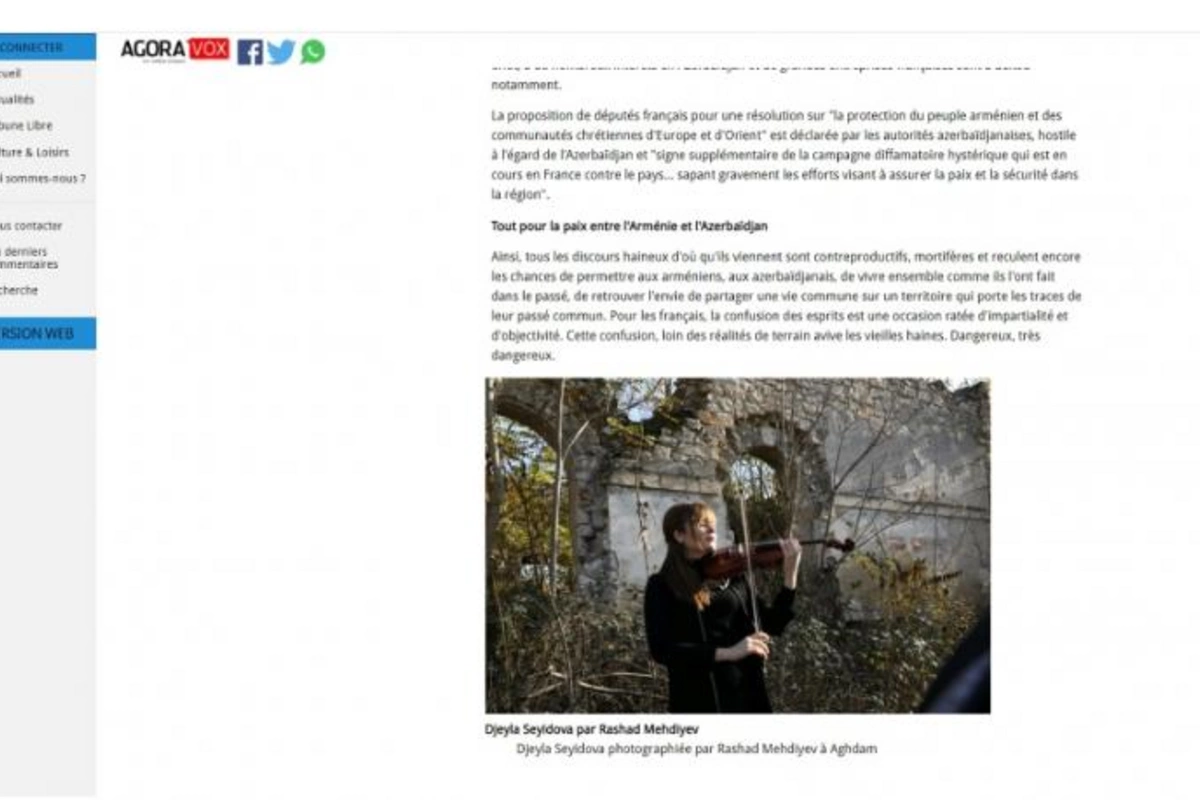 Fransanın “Agoravox” portalında “Azərbaycan və Ermənistan üçün sülh” adlı məqalə dərc olundu