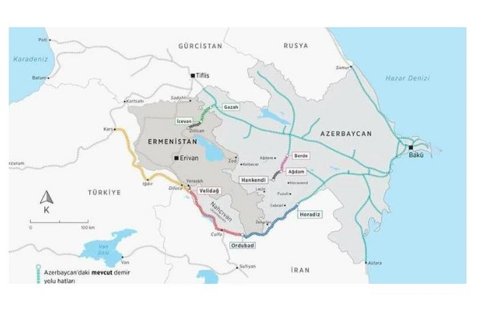 Ağdamdan Xankəndinə dəmir yolu çəkilir — Türkiyə YENİ XƏRİTƏ YAYDI