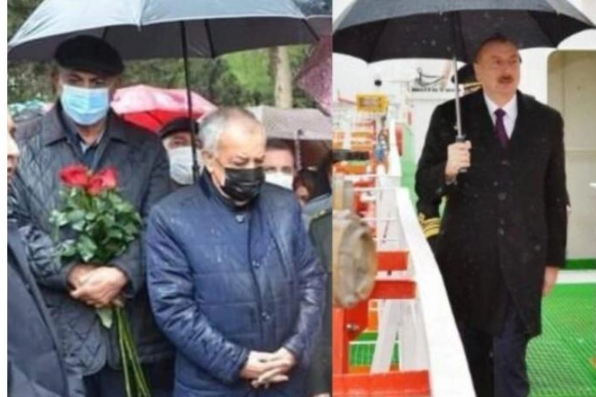 Prezident çətiri özü daşıyır, icra başçısı və deputat isə… — FOTO