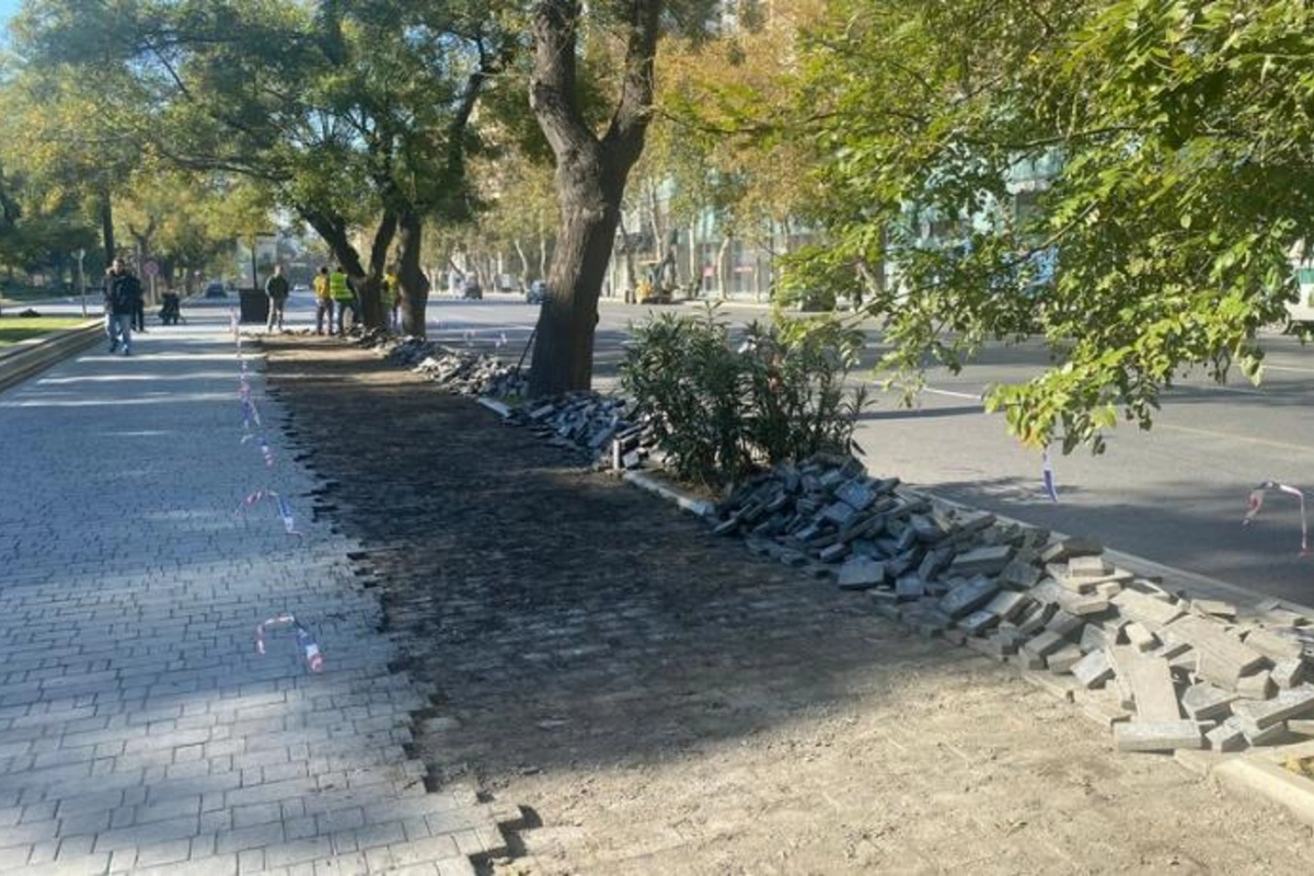 Bakının mərkəzi küçələrində velosiped yolları çəkilir — FOTOLAR