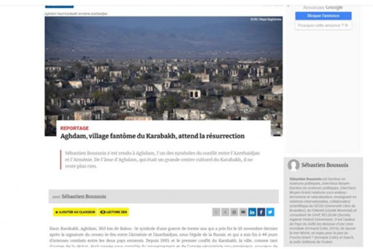 Fransanın “Atlantico” portalında Ağdamdan məqalə dərc olundu