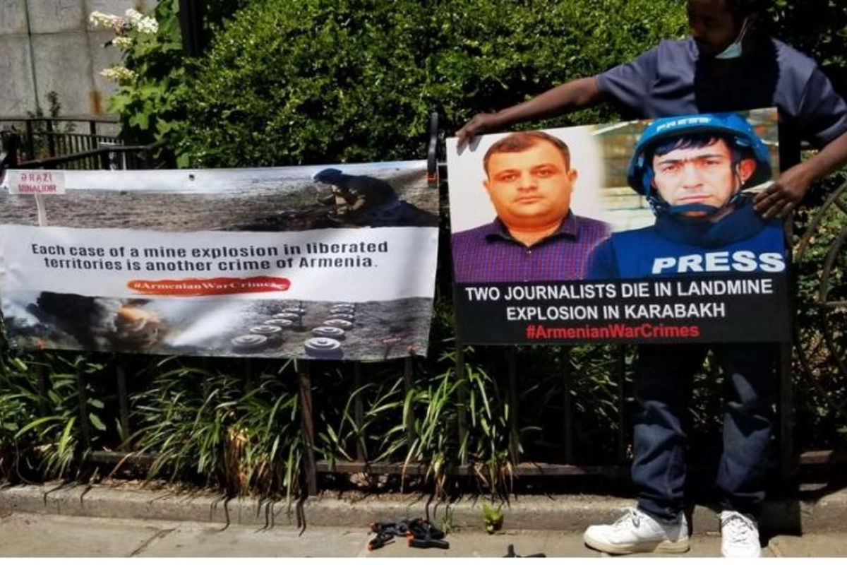 BMT-nin qarşısında azərbaycanlı jurnalistlər yad edildi — FOTOLAR