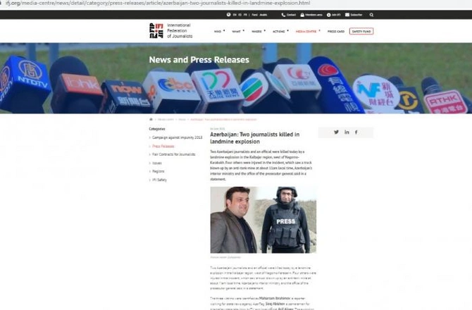 Beynəlxalq jurnalist təşkilatları media nümayəndələrinin minaya düşərək həlak olmasından yazdı — FOTO