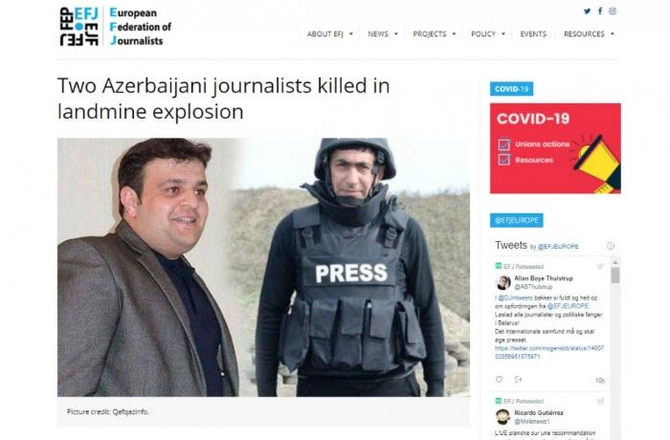 Beynəlxalq jurnalist təşkilatları media nümayəndələrinin minaya düşərək həlak olmasından yazdı — FOTO