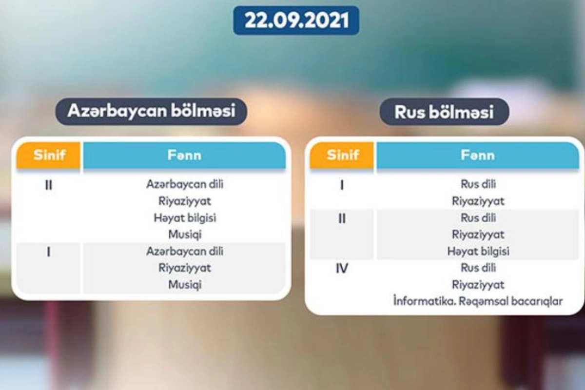 “Dərs vaxtı”nın 22 sentyabr cədvəli