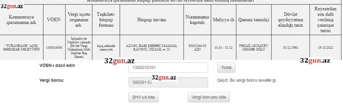 Turanbankın külli miqdarda vergi borcu üzə çıxdı — FOTO
