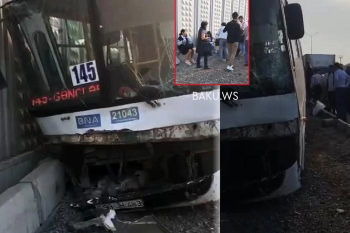 Bakıda sərnişin avtobusu qəza törətdi — Xəsarət alan var (VİDEO)