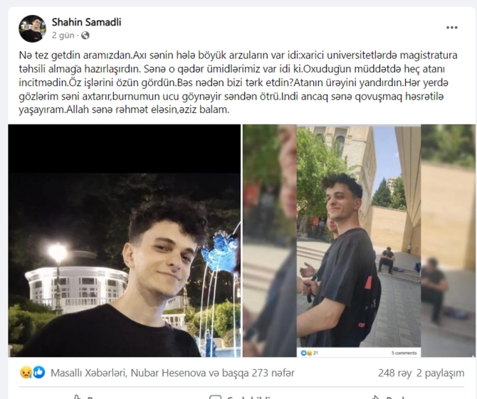 Müəllim intihar edən tələbə oğlundan yazdı... (FOTO)