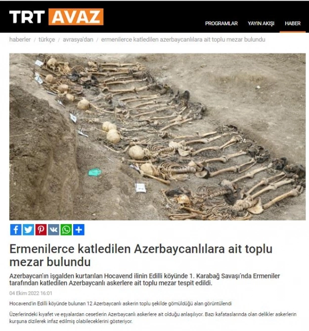 Edillidə aşkarlanan kütləvi məzarlıq dünya mətbuatının diqqət mərkəzində — FOTOLAR