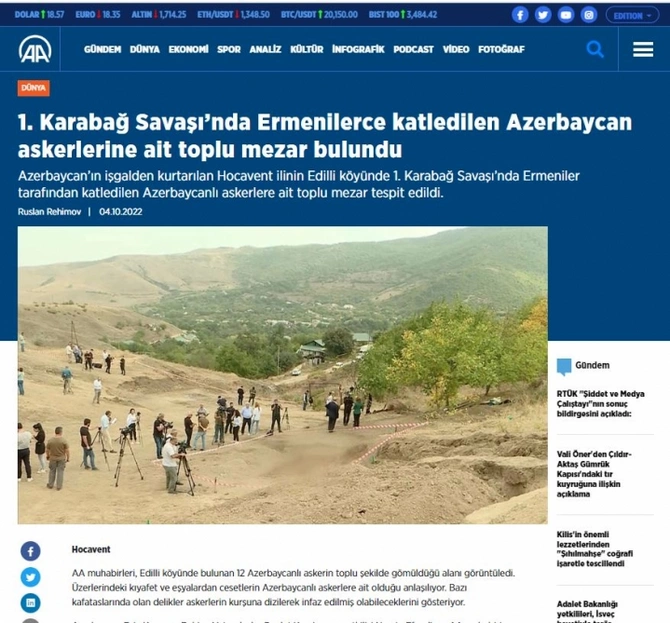 Edillidə aşkarlanan kütləvi məzarlıq dünya mətbuatının diqqət mərkəzində — FOTOLAR