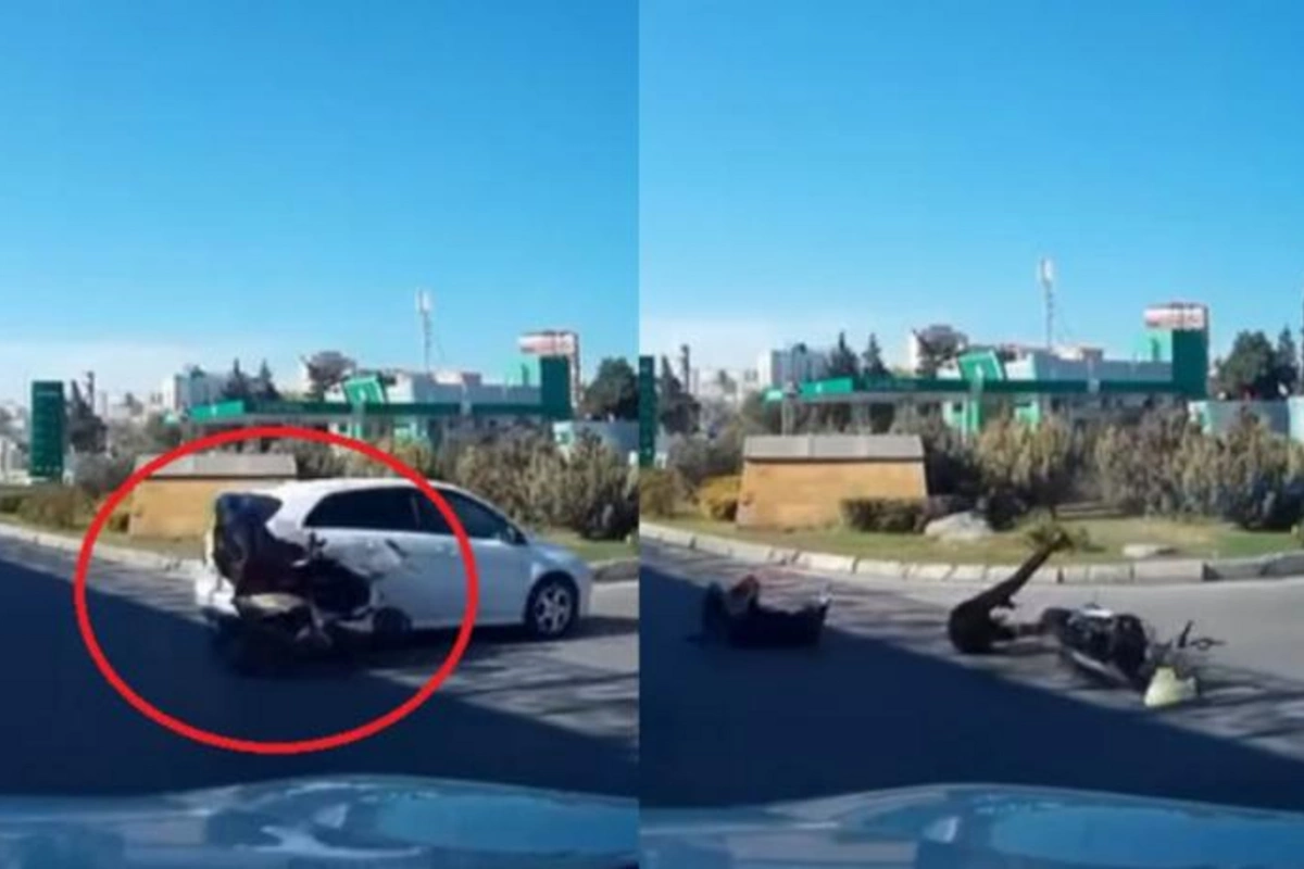 Bakıda moped sürücüsünün avtomobilə yol verməməsi qəzaya səbəb oldu — VİDEO
