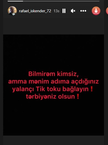 Rafael İskəndərova qarşı dələduzluq: “Tərbiyəniz olsun!” Rafael İskəndərova qarşı dələduzluq: “Tərbiyəniz olsun!”
