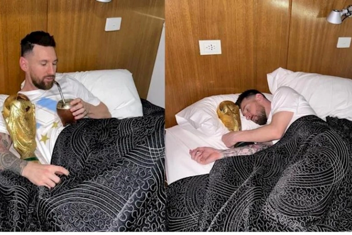 Messi kuboku qucaqlayaraq yatdı — FOTOLAR