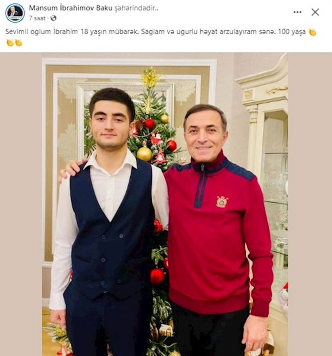 Mənsum İbrahimovdan oğlu ilə bağlı paylaşım — FOTO Mənsum İbrahimovdan oğlu ilə bağlı paylaşım — FOTO
