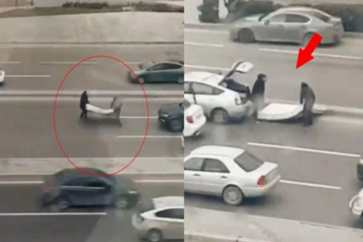 Bakıda “Prius”la döşək aparan sürücü cərimələndi — VİDEO