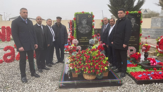 Salyanda Vətən Müharibəsi şəhidinin məzarı ziyarət olundu — FOTOLAR Salyanda Vətən Müharibəsi şəhidinin məzarı ziyarət olundu — FOTOLAR