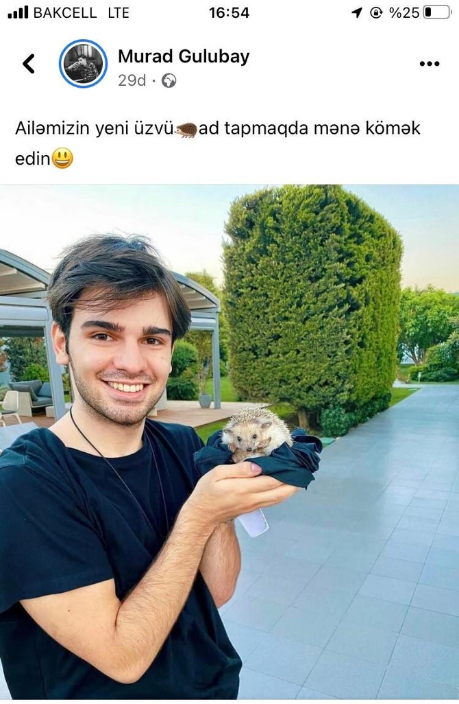 Mədət Quliyevin oğlu kirpisinə ad axtarır — FOTO