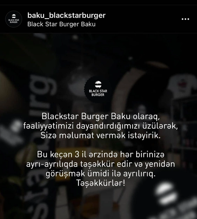 Rusiyanın məşhur restoranlar şəbəkəsi Azərbaycanda fəaliyyətini dayandırdı — FOTO