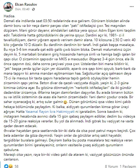 “Narkotik istifadəçiləri iki gündür zirzəmiyə dadanıblar” — Məşhur aktyor dilə gəldi (FOTO)