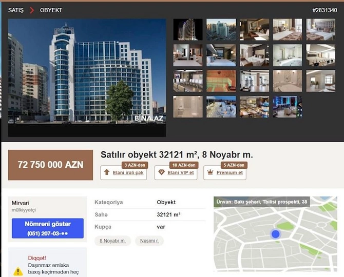 Kəmaləddin Heydərovun oteli 72 milyona satışa çıxarıldı — FOTOLAR Kəmaləddin Heydərovun oteli 72 milyona satışa çıxarıldı — FOTOLAR
