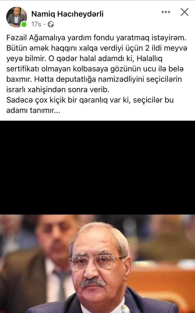 Fəzail Ağamalıya yardım üçün fond yaradılır — Tanınmış şairdən TƏKLİF Fəzail Ağamalıya yardım üçün fond yaradılır — Tanınmış şairdən TƏKLİF