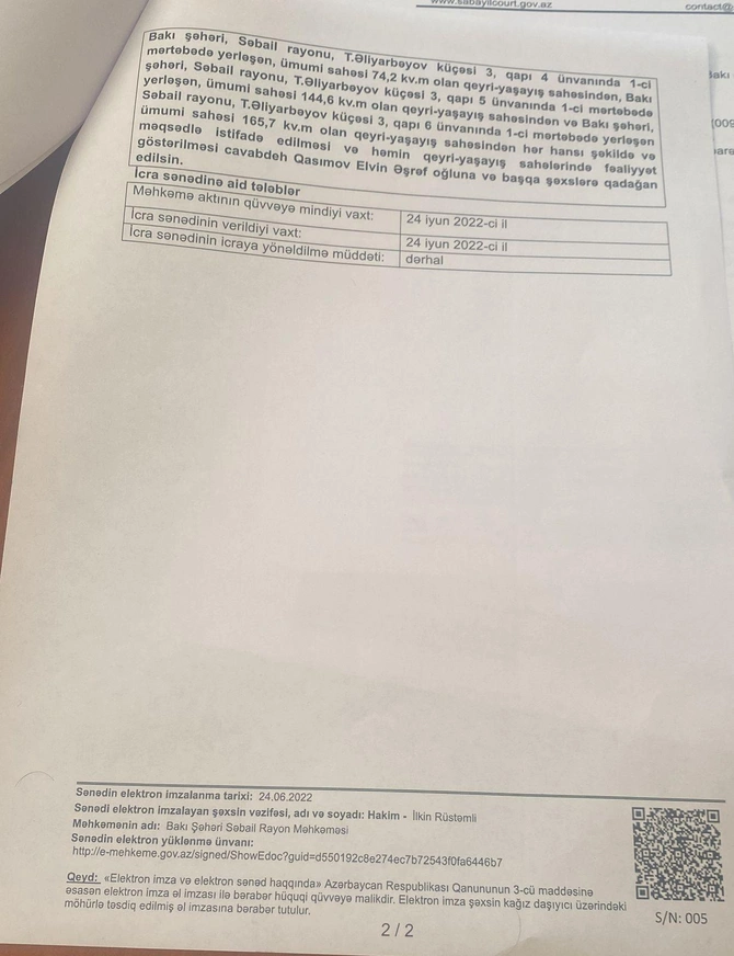 Səbail Rayon Məhkəməsindən analoqu olmayan qərar — Nazir Fikrət Məmmədova müraciət