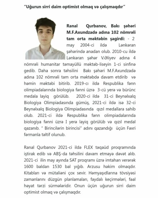 Qızıl medallar almış istedadlı gənc pulsuzluğa görə tibb təhsilini yarımçıq saxladı