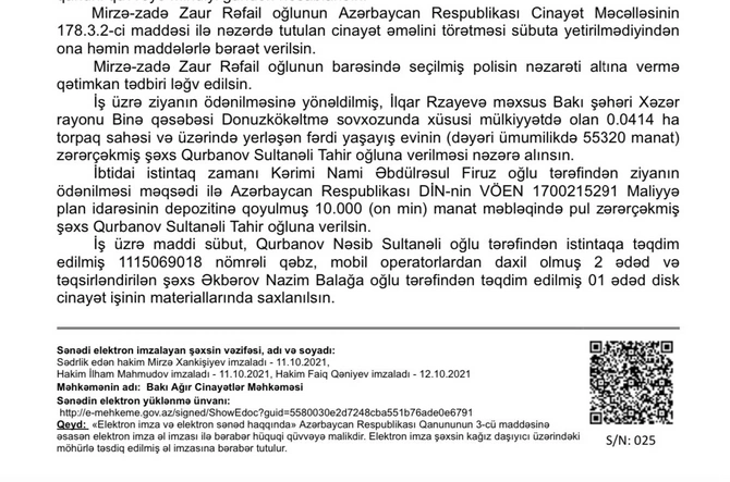 Həbsdə olan jurnalist Prezidentə müraciət etdi: “Bəraət alsam da, Apellyasiya Məhkəməsi qanunsuzluq edərək məni həbs etdi”