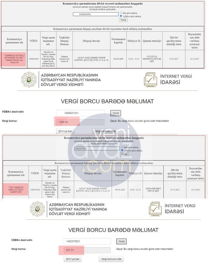 Hadı Rəcəblinin oğlu və gəlini vergi borcunu vaxtında ödəmir — FAKTLAR