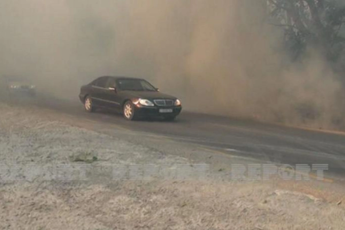 Şabrandakı yanğına görə magistral yol bağlandı — FOTOLAR