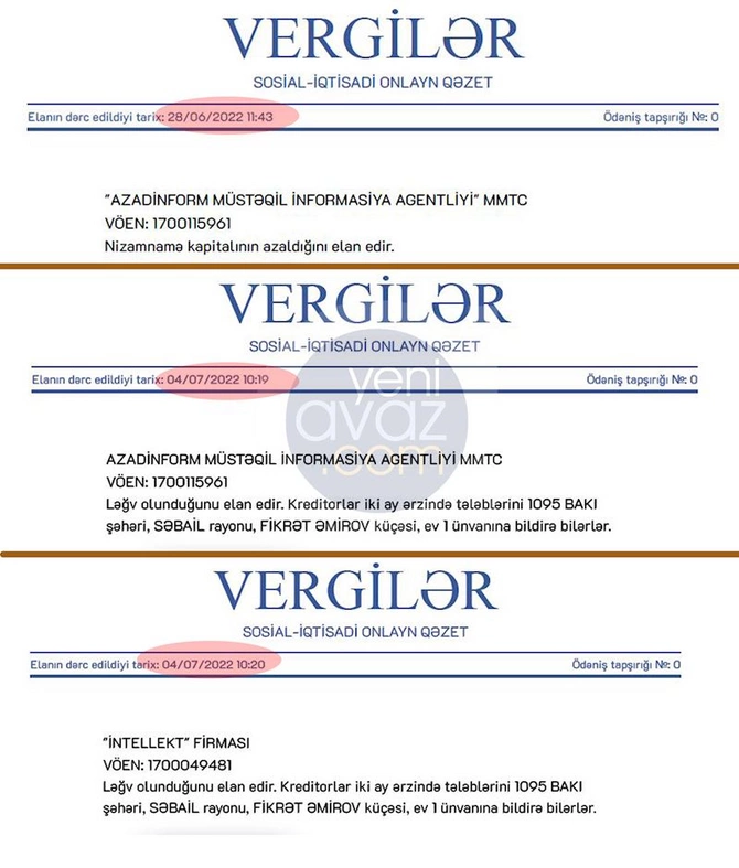 Əli Həsənova bağlı olan daha 2 şirkət ləğv olunur — RƏSMİ Əli Həsənova bağlı olan daha 2 şirkət ləğv olunur — RƏSMİ