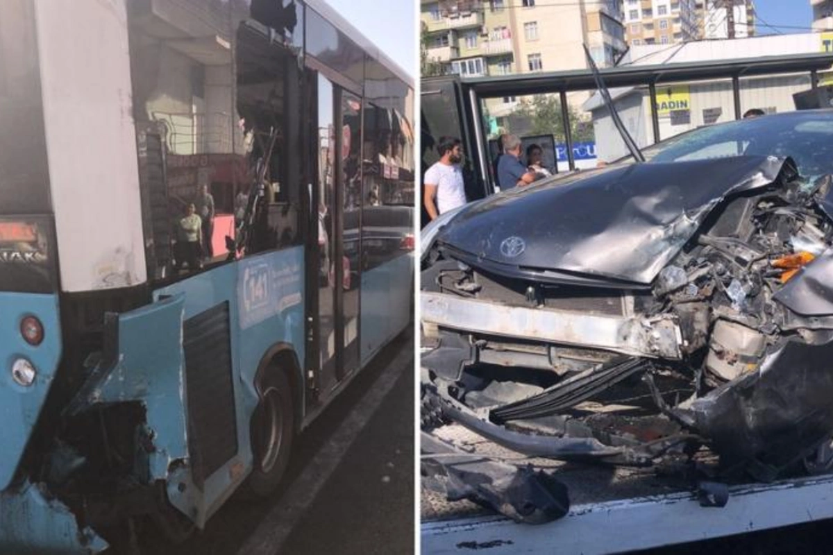 Bakıda avtobus qəzaya düşdü, 5 nəfər xəsarət aldı — FOTOLAR