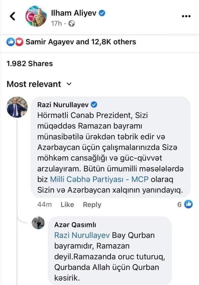 Deputat Qurban bayramında Prezidentə Ramazan təbriki yazdı — Biabır oldu + FOTOFAKT