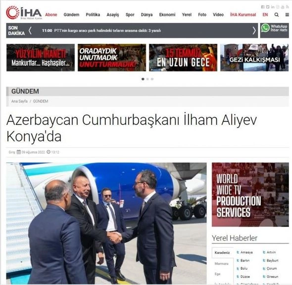 İlham Əliyevin Konyaya səfəri Türkiyə mediası tərəfindən geniş işıqlandırıldı — FOTOLAR