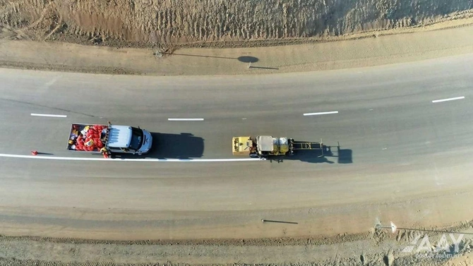 Laçın şəhərindən yan keçən yeni avtomobil yolunun tikintisi yekunlaşır — FOTOLAR