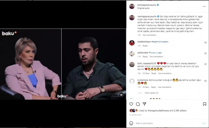 Namiq Qaraçuxurlu: O torpaqlarda şou göstərmək, selfi etmək hələ tezdir — VİDEO/FOTO