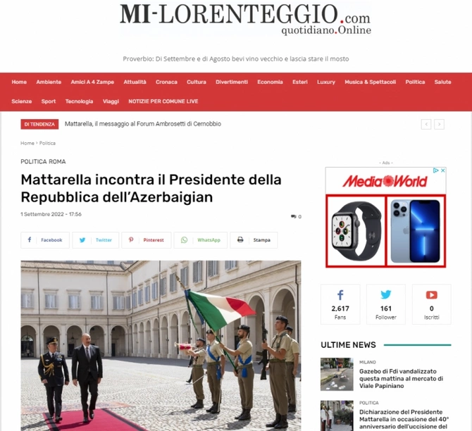 Prezident İlham Əliyevin İtaliyaya səfəri bu ölkənin mətbuatının böyük diqqət mərkəzində olub — FOTOLAR